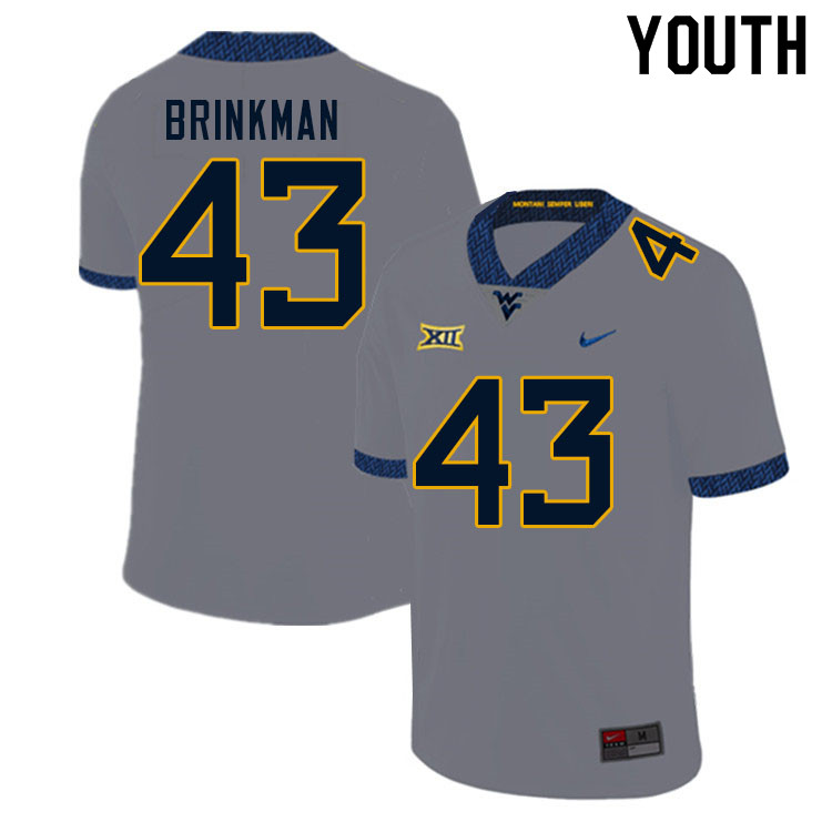 NCAA Youth Austin Brinkman West Virginia Mountaineers Gray #43 Nike Stitched Football College Authentic Jersey PM23M38WJ
